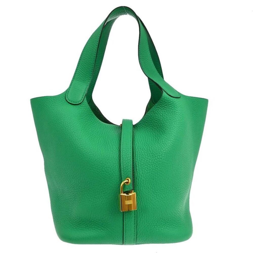 Hermes Picotin Lock Clemence Green Leather Handbag